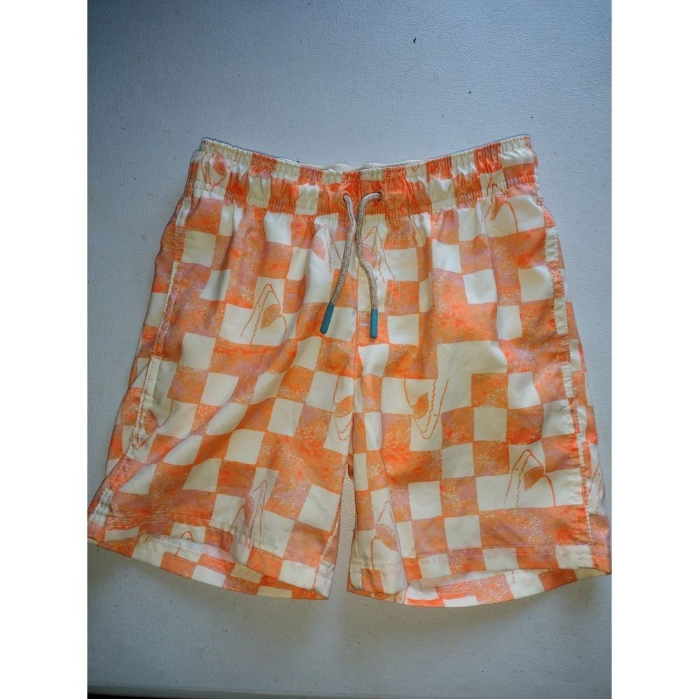 Cat & Jack Boys Orange Checkered Shark Swim Trunks Shorts Size S‎ 6/7